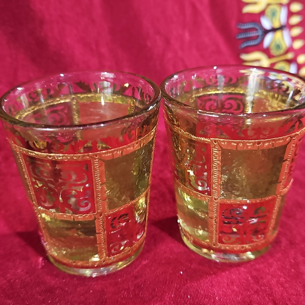 Culver Prado Shot Glasses 22k Gold “Stained Glass" Spanish Revival Style